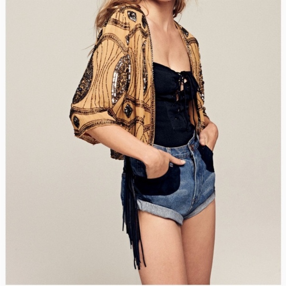 One Teaspoon Blue and Black High Waist Denim Shorts